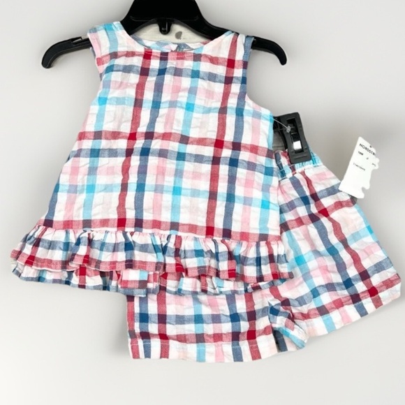 Tucker And Tate Red Blue White Plaid Sleeveless Ruffle Hem Plaid Size Set 18 Mo - Picture 1 of 8